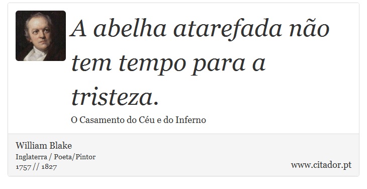 A abelha atarefada não tem tempo para a tristeza. - William Blake - Frases