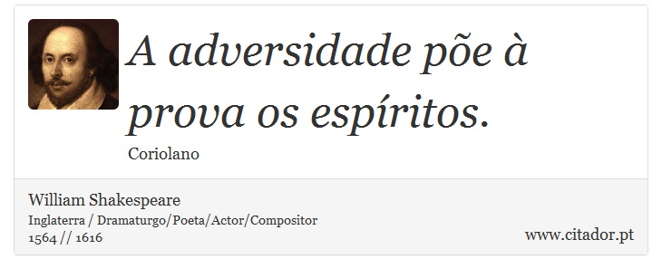 A adversidade põe à prova os espíritos. - William Shakespeare - Frases