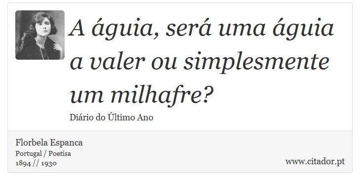 A águia, será uma águia a valer ou simplesmente um milhafre? - Florbela Espanca - Frases