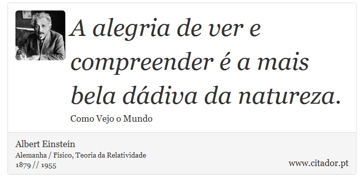 A alegria de ver e compreender é a mais bela dádiva da natureza. - Albert Einstein - Frases