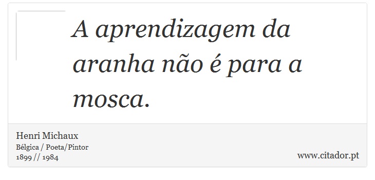 A aprendizagem da aranha não é para a mosca. - Henri Michaux - Frases