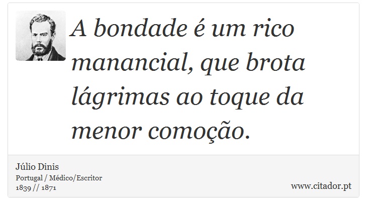 A bondade é um rico manancial, que brota lágrimas ao toque da menor comoção. - Júlio Dinis - Frases