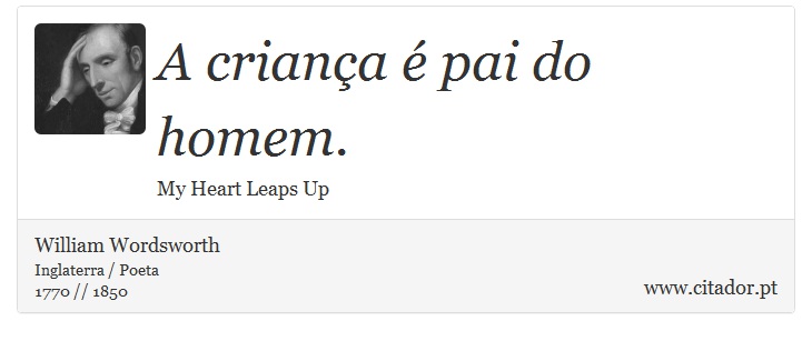 A criança é pai do homem. - William Wordsworth - Frases
