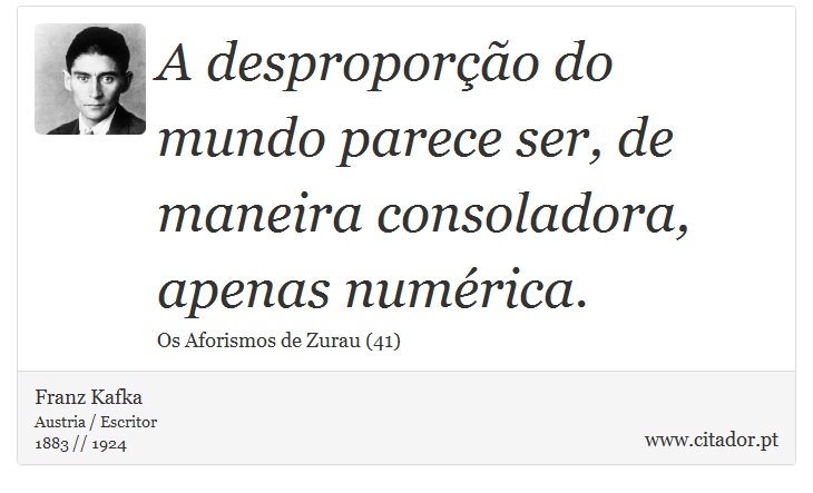 A desproporção do mundo parece ser, de maneira consoladora, apenas numérica. - Franz Kafka - Frases