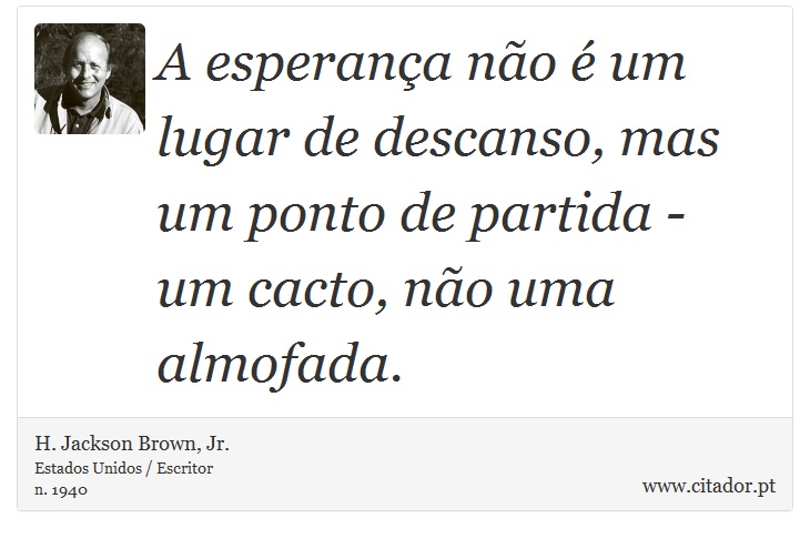 A esperança não é um lugar de descanso, mas um ponto de partida - um cacto, não uma almofada. - H. Jackson Brown, Jr. - Frases