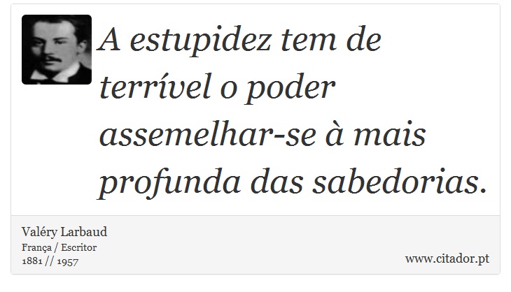 A estupidez tem de terrível o poder assemelhar-se à mais profunda das sabedorias. - Valéry Larbaud - Frases