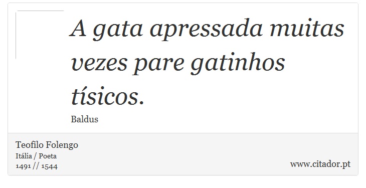 A gata apressada muitas vezes pare gatinhos tísicos. - Teofilo Folengo - Frases
