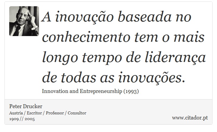 A inovação baseada no conhecimento tem o mais longo tempo de liderança de todas as inovações. - Peter Drucker - Frases