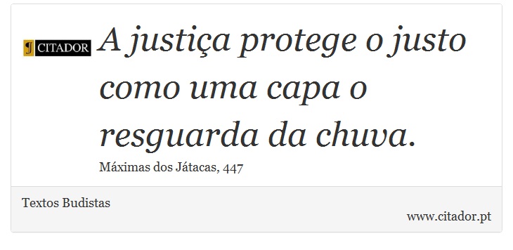 A justiça protege o justo como uma capa o resguarda da chuva. - Textos Budistas - Frases