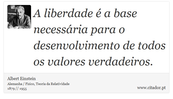 A liberdade é a base necessária para o desenvolvimento de todos os valores verdadeiros. - Albert Einstein - Frases