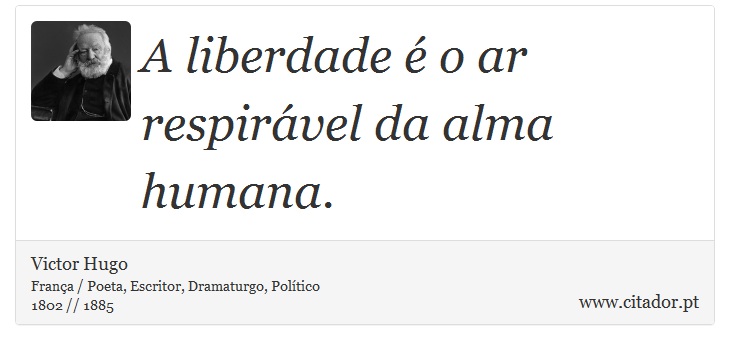 A liberdade é o ar respirável da alma humana. - Victor Hugo - Frases