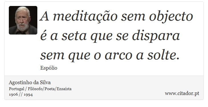 A meditao sem objecto  a seta que se dispara sem que o arco a solte. - Agostinho da Silva - Frases