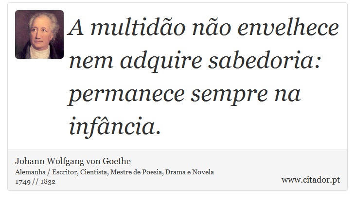 A multidão não envelhece nem adquire sabedoria: permanece sempre na infância. - Johann Wolfgang von Goethe - Frases