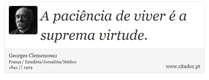 A paciência de viver é a suprema virtude. - Georges Clemenceau - Frases