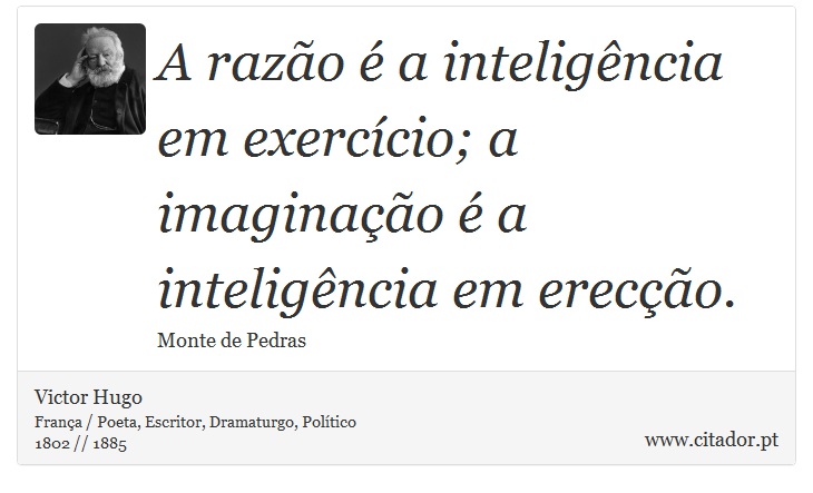 A razão é a inteligência em exercício; a imaginação é a inteligência em erecção. - Victor Hugo - Frases