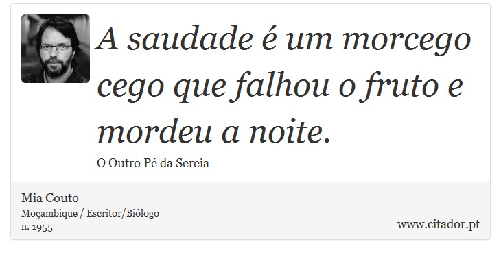 A saudade é um morcego cego que falhou o fruto e mordeu a noite. - Mia Couto - Frases