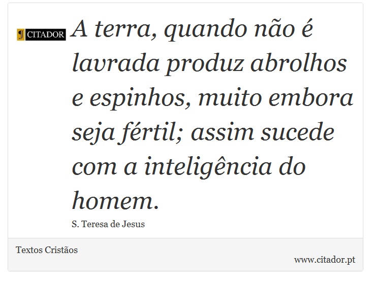 A terra, quando não é lavrada produz abrolhos e espinhos, muito embora seja fértil; assim sucede com a inteligência do homem. - Textos Cristãos - Frases
