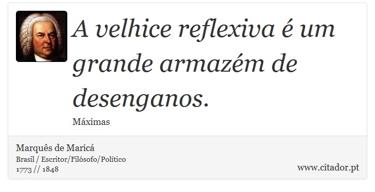 A velhice reflexiva é um grande armazém de desenganos. - Marquês de Maricá - Frases