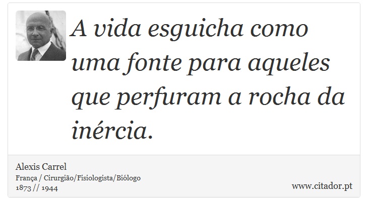 A vida esguicha como uma fonte para aqueles que perfuram a rocha da inércia. - Alexis Carrel - Frases