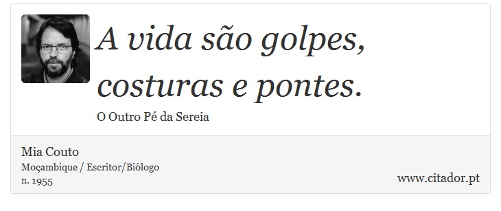 A vida são golpes, costuras e pontes. - Mia Couto - Frases