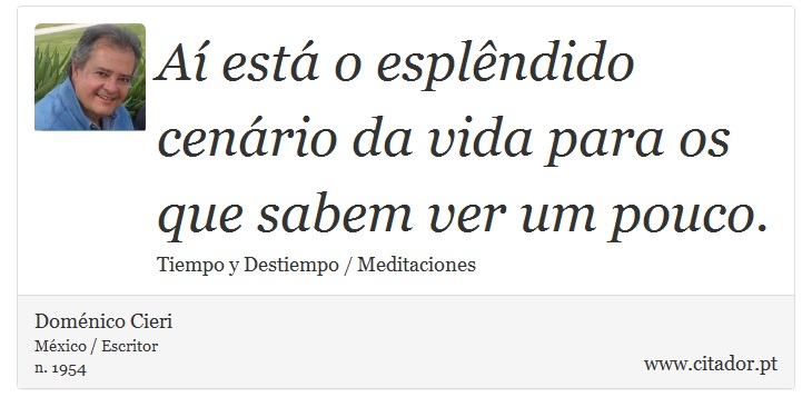 Aí está o esplêndido cenário da vida para os que sabem ver um pouco. - Doménico Cieri - Frases