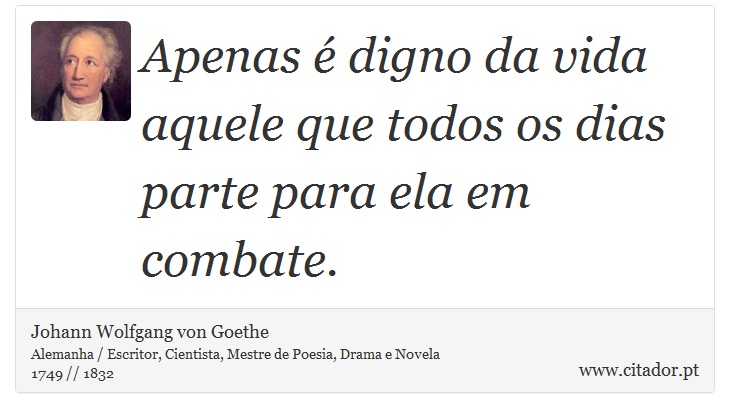 Apenas é digno da vida aquele que todos os dias parte para ela em combate. - Johann Wolfgang von Goethe - Frases