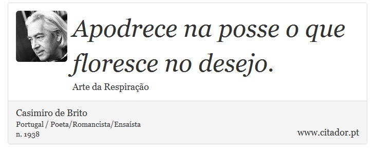 Apodrece na posse o que floresce no desejo. - Casimiro de Brito - Frases