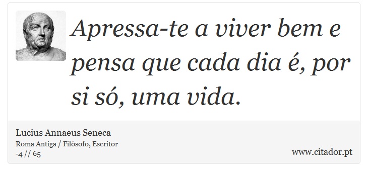 Apressa-te a viver bem e pensa que cada dia é, por si só, uma vida. - Lucius Annaeus Seneca - Frases