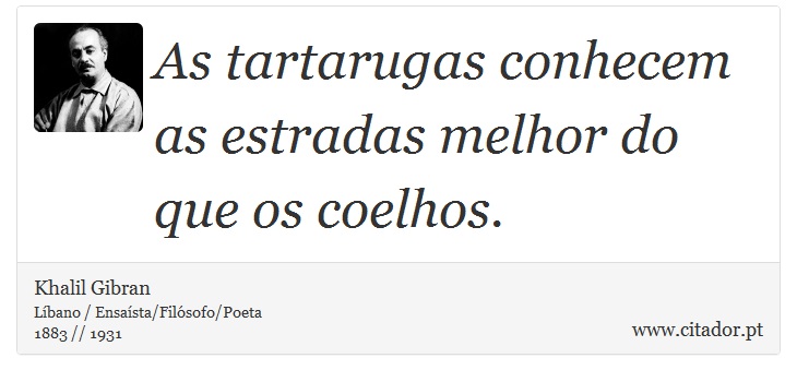 As tartarugas conhecem as estradas melhor do que os coelhos. - Khalil Gibran - Frases