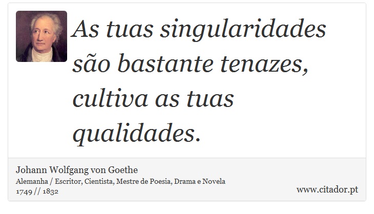 As tuas singularidades são bastante tenazes, cultiva as tuas qualidades. - Johann Wolfgang von Goethe - Frases