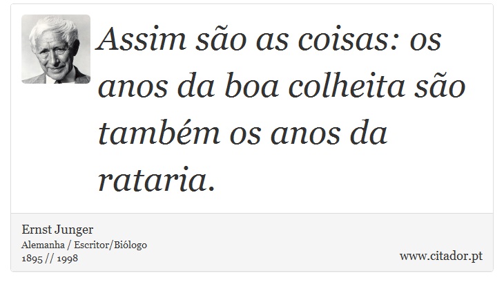 Assim so as coisas: os anos da boa colheita so tambm os anos da rataria. - Ernst Junger - Frases