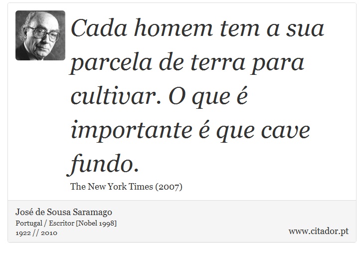 Cada homem tem a sua parcela de terra para cultivar. O que é importante é que cave fundo. - José Saramago - Frases