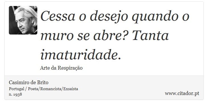 Cessa o desejo quando o muro se abre? Tanta imaturidade. - Casimiro de Brito - Frases
