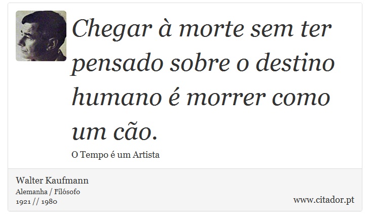Chegar à morte sem ter pensado sobre o destino humano é morrer como um cão. - Walter Kaufmann - Frases