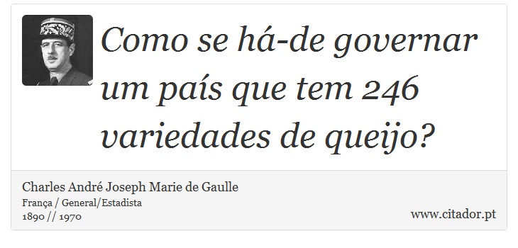 Como se há-de governar um país que tem 246 variedades de queijo? - Charles André Joseph Marie de Gaulle - Frases