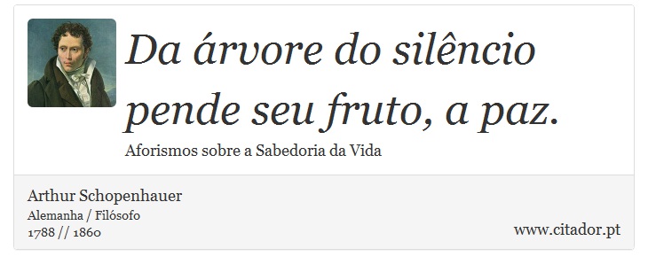 Da árvore do silêncio pende seu fruto, a paz. - Arthur Schopenhauer - Frases