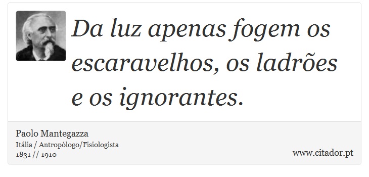 Da luz apenas fogem os escaravelhos, os ladrões e os ignorantes. - Paolo Mantegazza - Frases