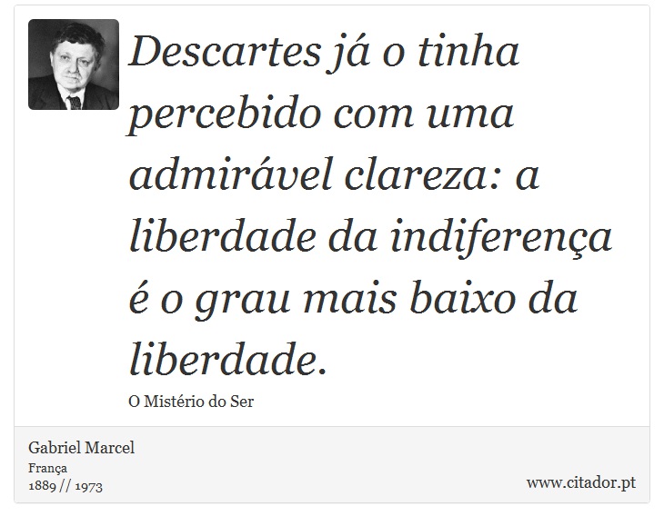 Descartes já o tinha percebido com uma admiráv... - Gabriel Marcel - Frases