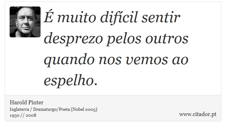 É muito difícil sentir desprezo pelos outros quando nos vemos ao espelho. - Harold Pinter - Frases