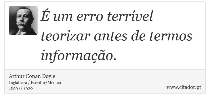 É um erro terrível teorizar antes de termos informação. - Arthur Conan Doyle - Frases