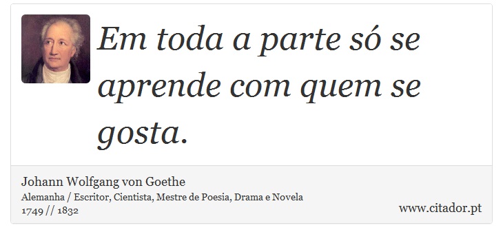 Em toda a parte só se aprende com quem se gosta. - Johann Wolfgang von Goethe - Frases