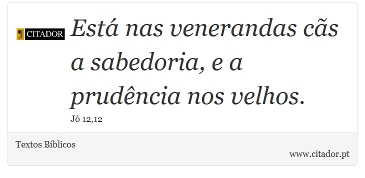 Está nas venerandas cãs a sabedoria, e a prudência nos velhos. - Textos Bíblicos - Frases