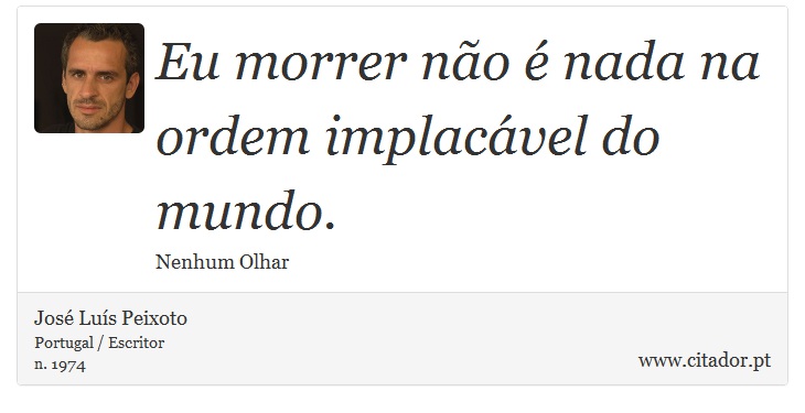 Eu morrer não é nada na ordem implacável do mundo. - José Luís Peixoto - Frases