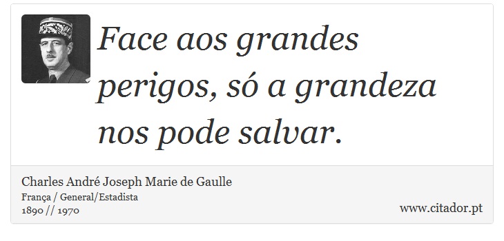 Face aos grandes perigos, só a grandeza nos pode salvar. - Charles André Joseph Marie de Gaulle - Frases