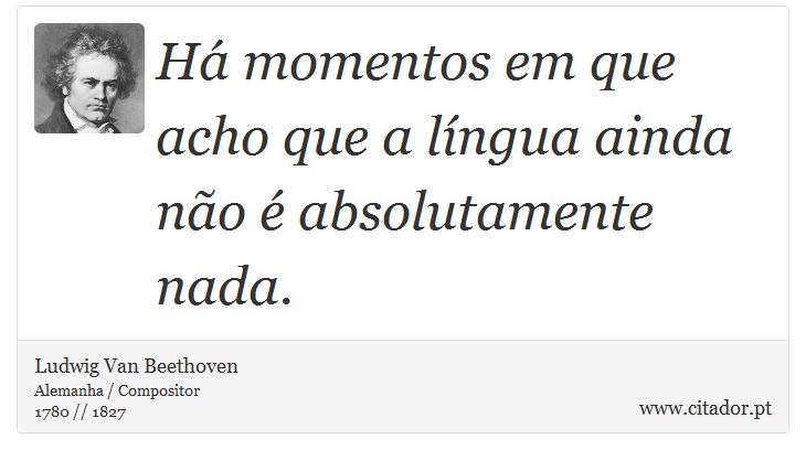 Há momentos em que acho que a língua ainda não é absolutamente nada. - Ludwig Van Beethoven - Frases