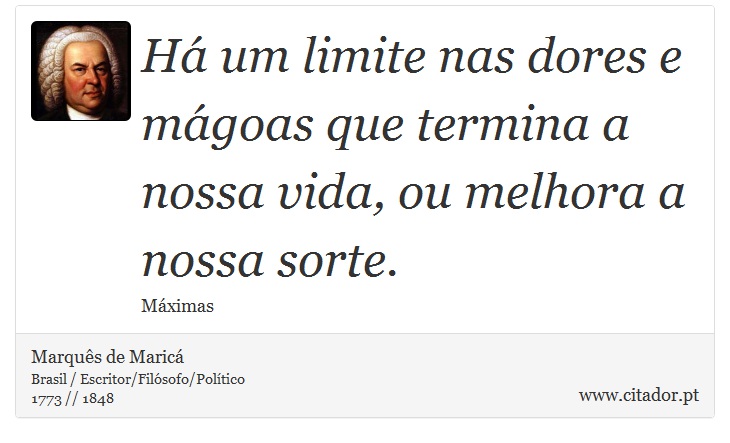 Há um limite nas dores e mágoas que termina a nossa vida, ou melhora a nossa sorte. - Marquês de Maricá - Frases