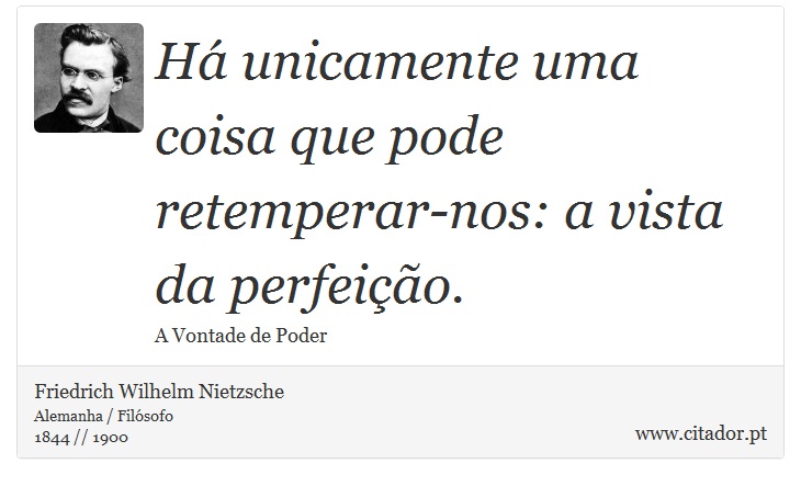 Há unicamente uma coisa que pode retemperar-nos: a vista da perfeição. - Friedrich Wilhelm Nietzsche - Frases