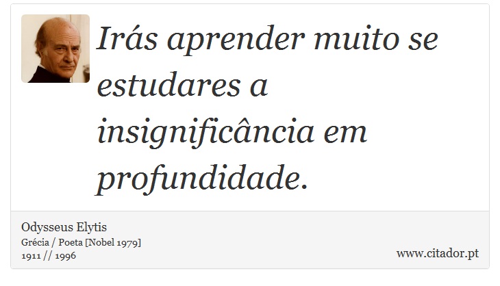 Irás aprender muito se estudares a insignificância em profundidade. - Odysseus Elytis - Frases