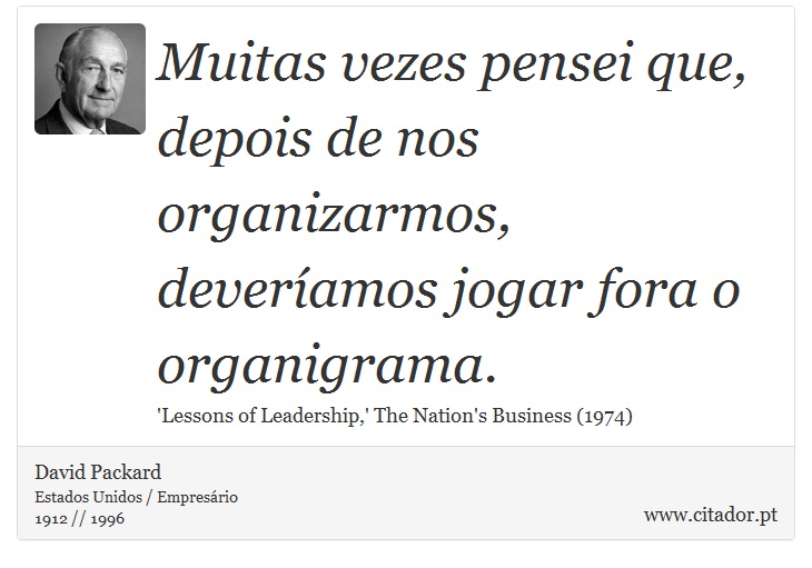 Muitas vezes pensei que, depois de nos organizarmos, deveríamos jogar fora o organigrama. - David Packard - Frases