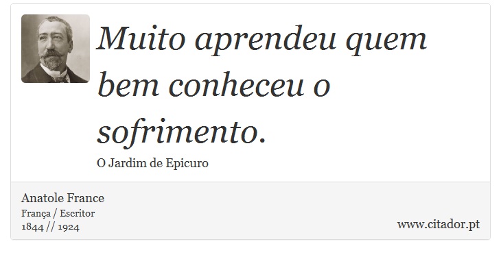 Muito aprendeu quem bem conheceu o sofrimento. - Anatole France - Frases